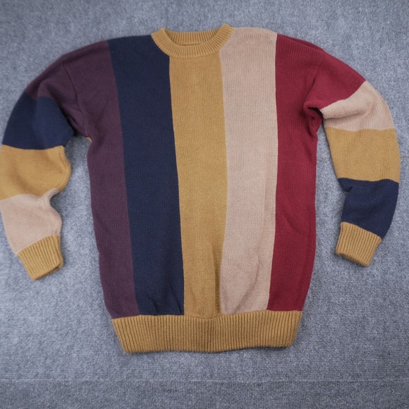 Saddlebred Other - VTG Saddlebred Colorblock Sweater Mens Medium Gold Burgundy Navy Vertical Stripe